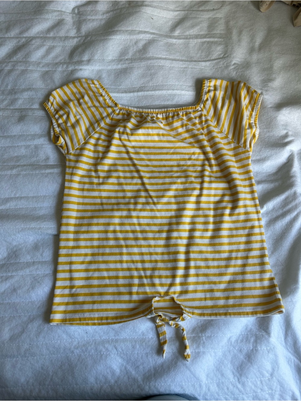 The Children's Place Yellow and White Striped Short Sleeve Tie-Hem Top